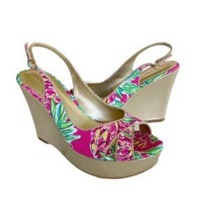 Lilly Pulitzer Ginger Wrap Wedge Slingbacks U.S Size 7.5 Medium Brand New in Box